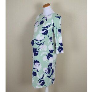 A Pea in the Pod Mint Green Floral Maternity Dress with Navy and White Print